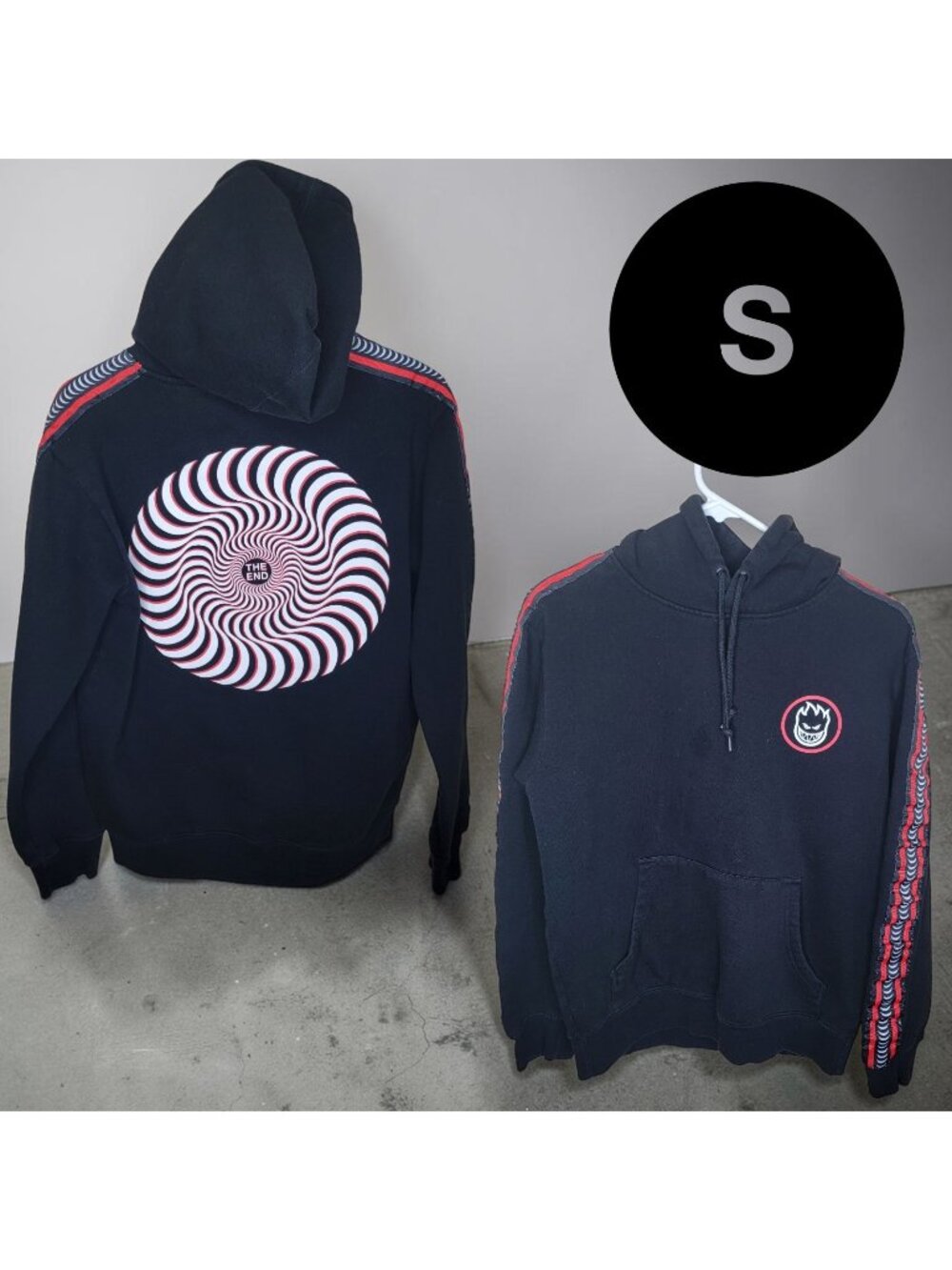 Vintage Y2k 2000s Spitfire Wheels Skateboard Hoodie Skate Distressed Size Small